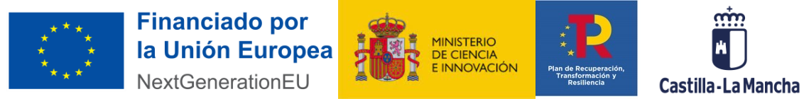 LOGOTIPO DE  NEXT GENERATION, MICIN, PLAN DE RECUPERACIÓN, TRANSFORMACIÓN Y RESILIENCIA Y CONSEJERÍA EDUCACIÓN JCCM